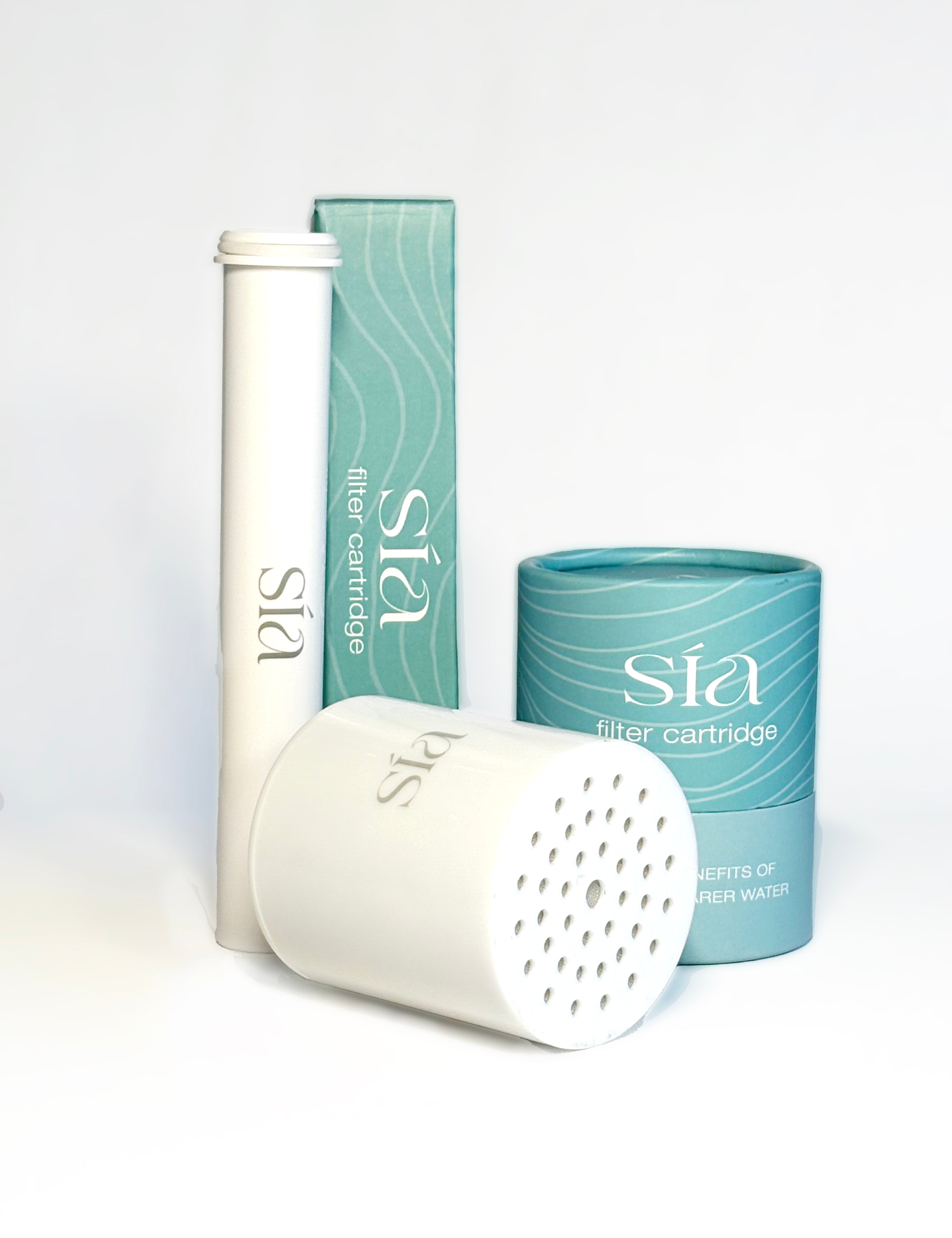 Sia filter cartridges with packaging on a white background