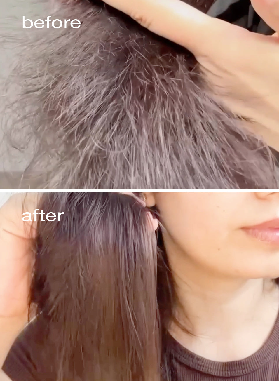 Before and after comparison of hair color treatment on a person's head.